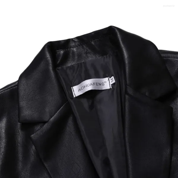 Vestes pour hommes Blazer 1pc Black Casual Bouton Single Bouton Long Manche PU Faux Leather Élégant