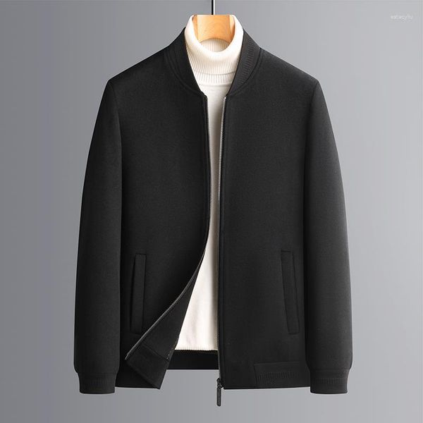 Chaquetas para hombres Hombres Negocios Casual Oveja Abrigo de lana Gris Negro Elástico Rib Cuff Hem Collar Bomber Invierno Otoño Cashmere Trajes 2023