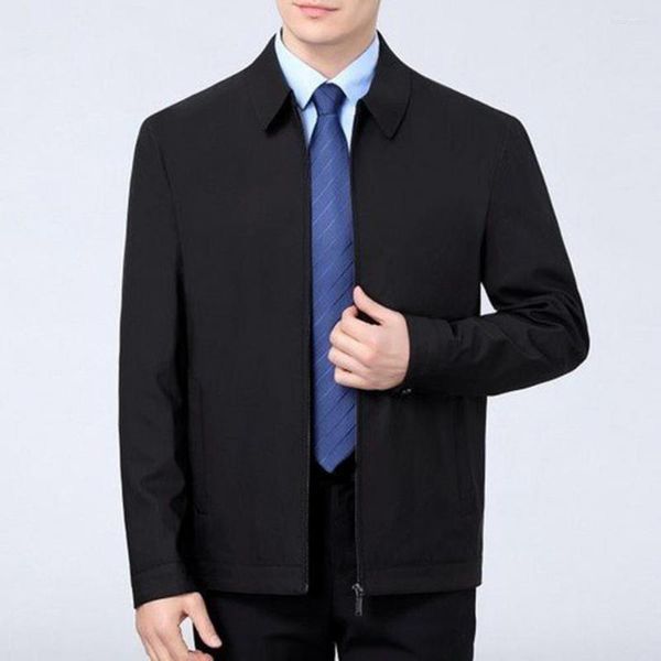 Vestes pour hommes Manteau d'affaires pour hommes Couleur unie Fermeture à glissière Automne Coupe cintrée Revers D'âge moyen