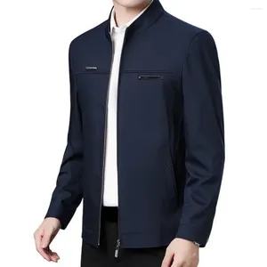 Chaquetas para hombres Hombres Cardigan Abrigo Chaqueta de padre de mediana edad Estilo de negocios cálido con cuello de soporte Bolsillos de cierre de cremallera suave para