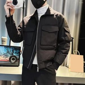 Vestes pour hommes Veste de streetwear Hip Hop Cabinet Hop Hop avec plusieurs poches Boutons de revers à fermeture éclair lâche solides pour un