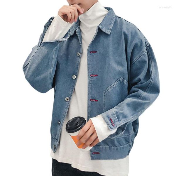 Chaquetas para hombre, chaqueta informal para hombre, abrigo de manga larga bordado, prendas de vestir exteriores de mezclilla, abrigos sueltos con cuello vuelto, Jean para niños