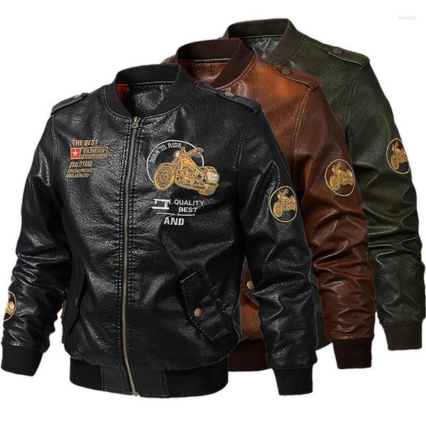 Chaquetas para hombres hombres chaqueta de motociclo clásico invierno volando pu de cuero de cuero slim streetwear chaquetas hombre