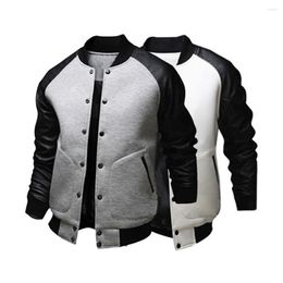 Hommes vestes hommes manteau contraste couleurs col montant automne Patchwork grandes poches Baseball veste décontracté Faux cuir coutures