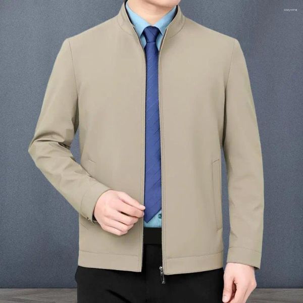 Jackets para hombres Abrigo para hombres Collar de la solapa elegante chaqueta de negocios Cardigan de cremallera delgada para ropa formal casual