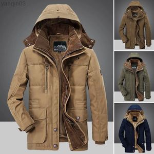 Heren Jackets Men Coat Parka Solid Color Faux Fur Liner Winter Dikkel afneembaar van midden van de leeftijd voor dagelijkse slijtage L220830