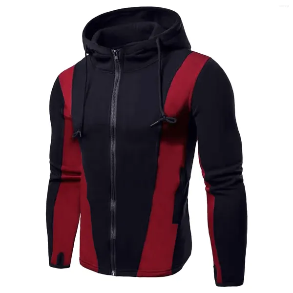 Vestes pour hommes Hommes Manteaux Patchwork Cordon de serrage Veste à capuche pour épais Casual Zip Up Manteau Athlète Courir Randonnée Sportswear Vêtements