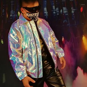 Chaquetas para hombre, chaqueta plateada con láser genial para hombre, traje de escenario de superestrella para fiesta hecho a medida, abrigo de Hip Hop informal a la moda para DJ para hombre