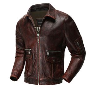 Vestes pour hommes Hommes Corium Air force Flight Jacket de haute qualité Vintage en détresse couche supérieure en peau de vache veste de vol rouge marron veste de Moto courte 231016