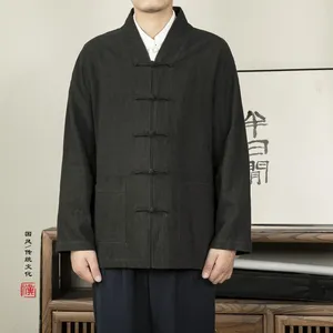 Vestes pour hommes Hommes Coton Manches longues Vêtements traditionnels chinois Tang Costume Top Tai Chi Uniforme Chemise d'automne Blouse Manteau en lin