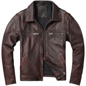 Heren Jackets Men Cowhide Coat Vintage Men Lederen jas Echt lederen kleding Heren Winterjas Motorfiets Jackets 230225