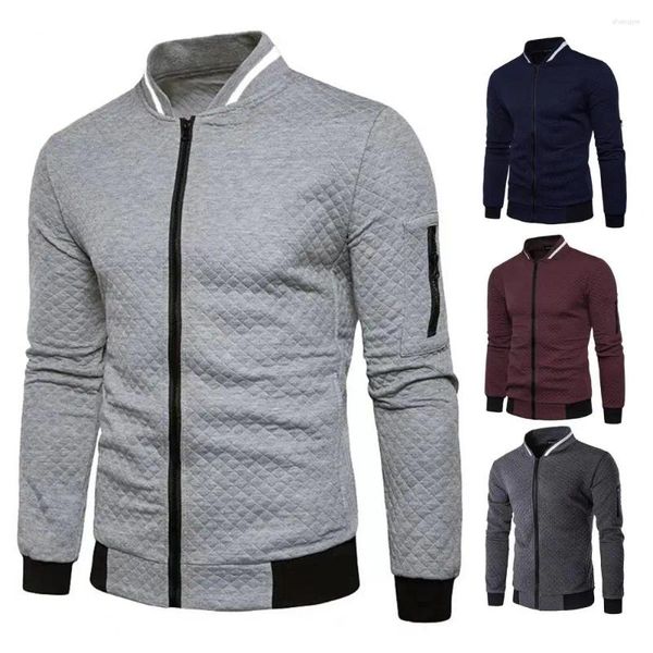 Vestes pour hommes Hommes Veste d'hiver confortable élégant rayé col montant manteau slim fit chaud cardigan à fermeture éclair avec poches vêtements d'extérieur