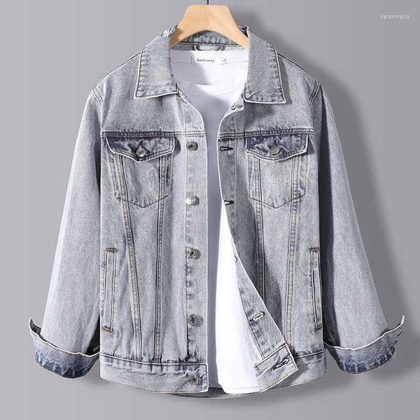 Chaquetas para hombres Hombres Chaqueta de mezclilla Azul Gris Vintage Ripped Hole Jeans Masculino Slim Outwear Simple Street Cargo Coat Plus Tamaño M-5XL