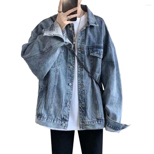 Vestes pour hommes Jacket de la veste en jean Retro Hop Style avec des poches multiples pour manteau de streetwear plus taille de revers à manches longues