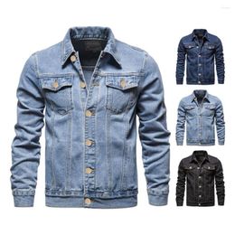 Vestes pour hommes Hommes Denim Veste Douce Manteau confortable à la mode Slim Fit Style de revers Couleur unie pour les motocyclistes