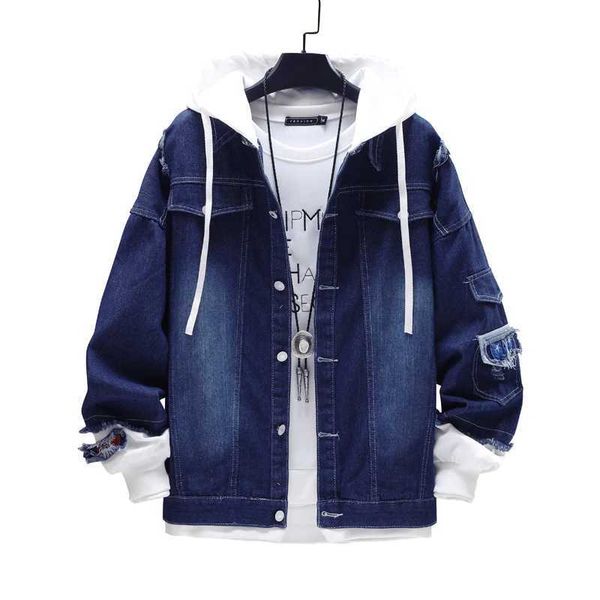 Men's Jackets Hommes Denim veste Streetwear Hip Hop hommes à capuche Jean vestes mâle décontracté vêtements coupe large 2023 nouveau printemps mode Slim Fit CoatL231126