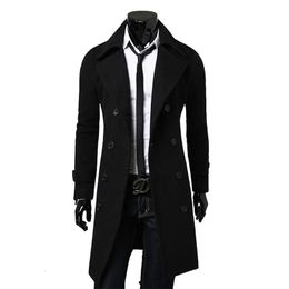 Jaquetas masculinas homens duplo breasted trench coat 2023 outono inverno mistura de lã de alta qualidade moda casual slim fit cor sólida jaqueta masculina 231113