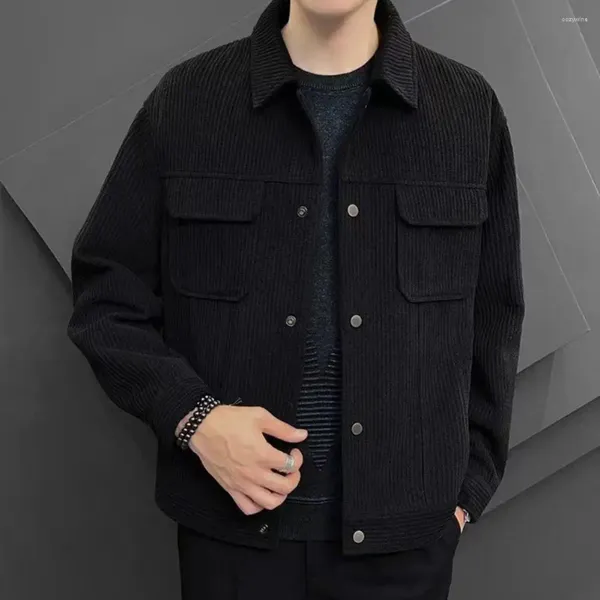 Jackets para hombres Men Fall Winter Chaqueta Turndo-Down Cardigan Cardigan Cardigan Cana de color sólido Paplametas casuales gruesas