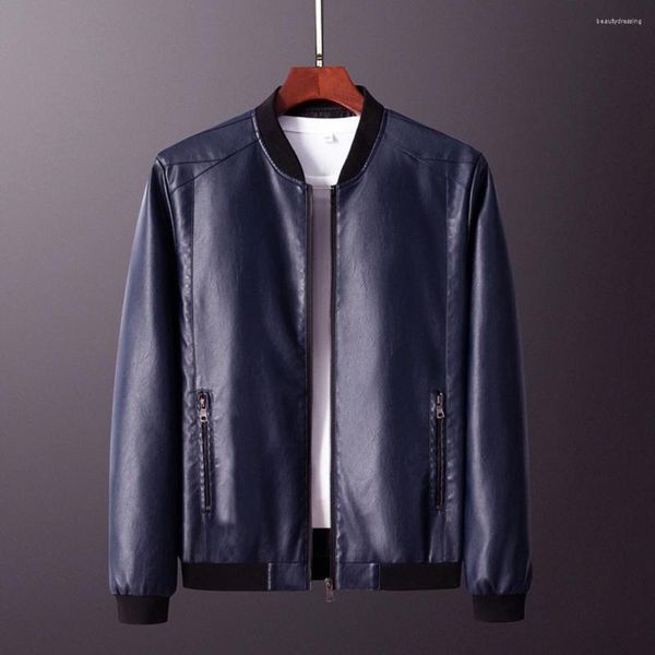 Chaquetas para hombres Hombres Otoño Invierno Chaqueta Vinatge Plus Tamaño Stand Collar Manga larga Cierre de cremallera Bomber Motorcyle Cardigan Abrigo Béisbol