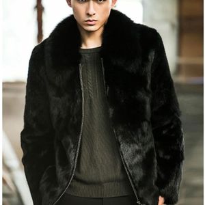 Men's Jackets Men Fashion Fur Coats Winter Warm Black Faux konijnenjas