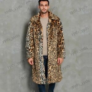 Vestes pour hommes Hommes fausse fourrure manteaux automne hiver nouveaux hommes revers cou à manches longues Imitation léopard fourrure Long manteau mode Streetwear hommes manteau T231127