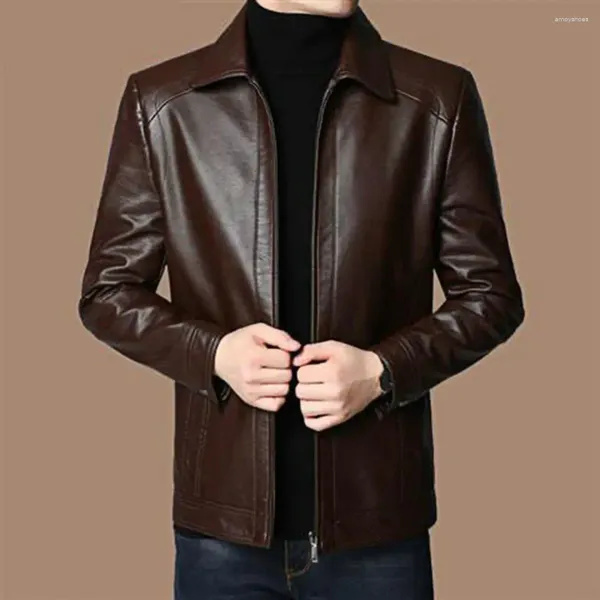 Jackets para hombres Motos de chaqueta de cuero para hombres con collar de cuello grueso Finamiento cálido para otoño