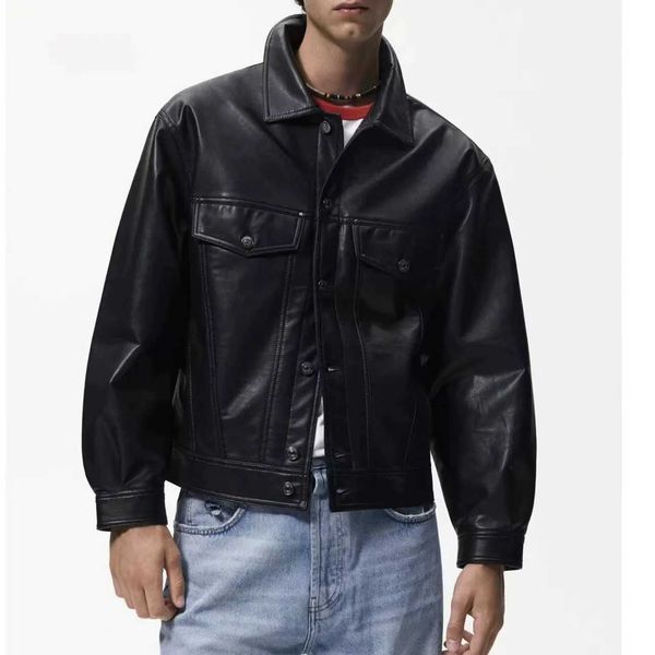 Chaquetas de hombre Chaqueta de moto de cuero de imitación para hombre 2023 Primavera Otoño Chaqueta de solapas sueltas para hombre PU Chaqueta Streetwear Jaqueta Masculina Casacos J230821