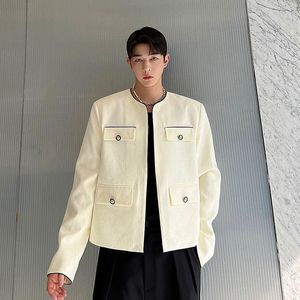 Hommes Vestes Hommes Français Mode Sans Col Lâche Casual Vintage Manteau Court Mâle Femmes Streetwear Commute Veste Printemps Automne Survêtement