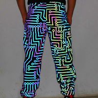 Pantalon homme Coulple géométrique Circuit lignes coloré réfléchissant Hip Hop coupe-vent refléter la lumière pantalon décontracté Jaqueta Masculina