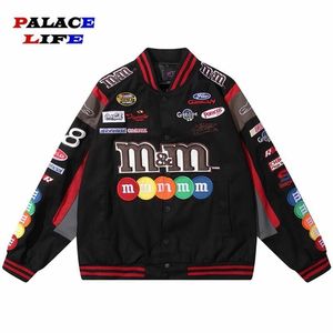 Jackets para hombres Hombres Harajuku Jacket Racing Bordery M Letter Varsity Women Hip Hop Vintage Patch College Coat Chaquetas de gran tamaño 221116