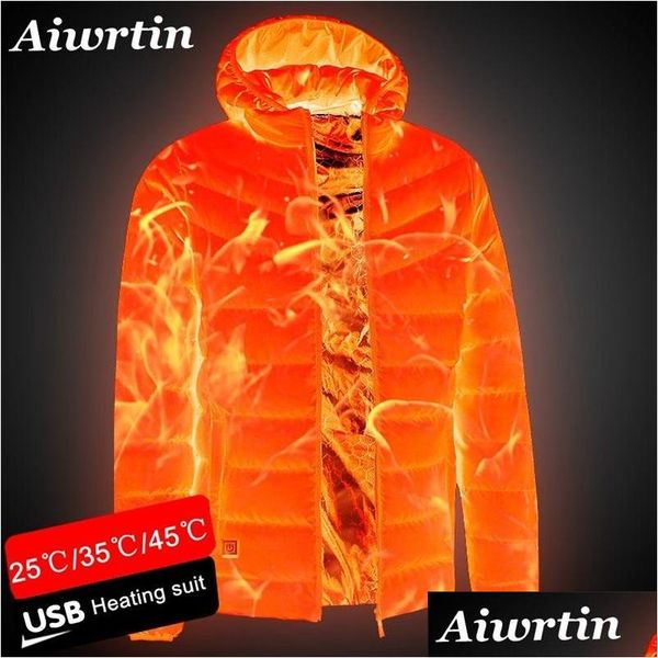 Vestes pour hommes Hommes Manteau d'extérieur chauffant USB Batterie électrique Manches longues Chauffage à capuche Chaud Hiver Vêtements thermiques 220816Gx Drop de Dhfzh