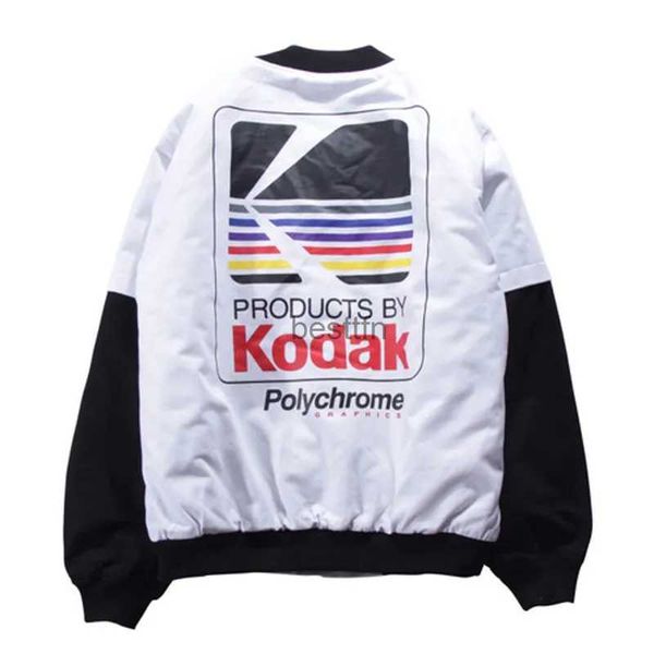 Vestes pour hommes Hommes Hip-Hop Harajuku Bomber Veste Couple Rétro Streetwear Kodak Impression Femme Baseball Manteaux Couleur Correspondant Plus Taille JacketsL231006