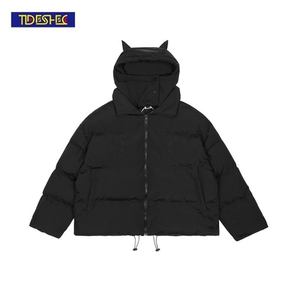 Hommes Vestes Hommes Hip Hop Parka Brodé Crâne Veste Streetwear Petit Diable Designer Capuche Rembourré Veste Manteau Harajuku Hiver Outwear 220826