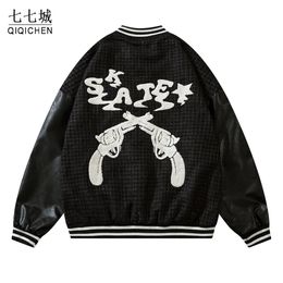Chaquetas de los hombres Hombres Hip Hop Streetwear Bomber Jacket Creative Letter Revolver Bordado Béisbol Harajuku College Style Coat Unisex 221129