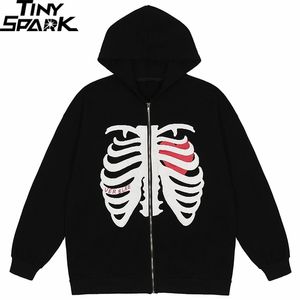 Hommes Vestes Hommes Hip Hop Streetwear Veste À Capuche Sternum Squelette Veste Manteau Harajuku Coton Veste Lâche Printemps Outwear Zipper Noir 220919