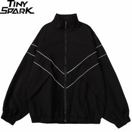 Vestes pour hommes Hommes Hip Hop Streetwear Réfléchissant Rayé Veste Manteau Zipper Up Veste Coupe-Vent Harajuku Mince Veste Sport Noir Bleu 230822