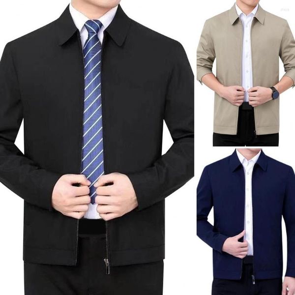 Vestes pour hommes Veste pour hommes Manteau d'automne Col rabattu Coupe cintrée Revers Fermeture à glissière d'âge moyen