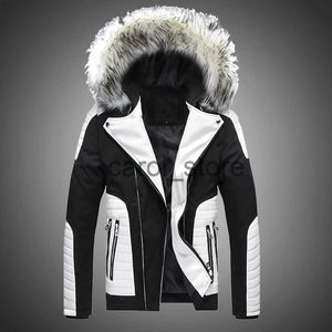 Vestes pour hommes Hommes veste automne hiver veste à capuche veste en fausse fourrure Parka hommes Faux cuir couture Style motard moto veste zippée J231115