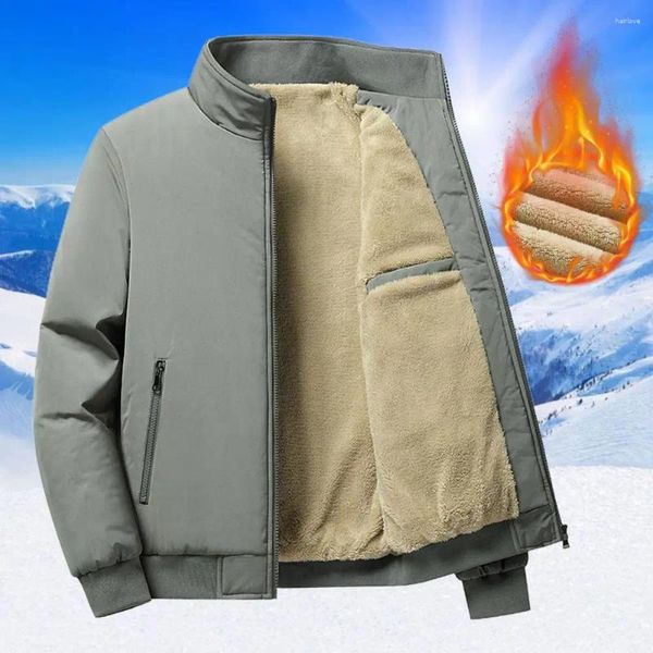 Chaquetas para hombres Chaqueta para hombre Otoño Invierno Grueso Cálido Forro de felpa Abrigo Soporte Cuello Cremallera Bolsillo Casual Regular Fit Masculino