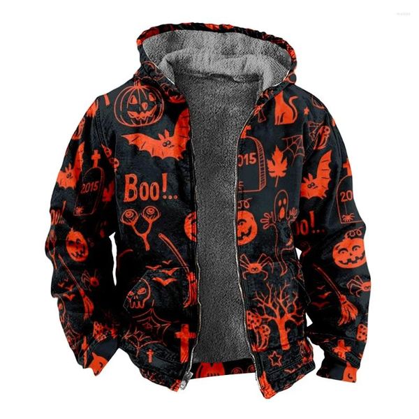 Chaquetas para hombres Chaqueta para hombres Cardigans Halloween Bat Impreso Jack O Lantern Grueso Al aire libre Fleece Invierno Casual Streetwear Ropa unisex