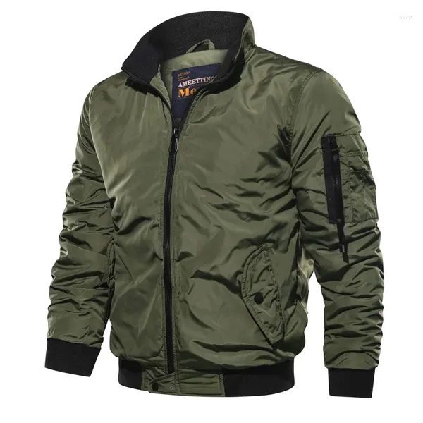 Chaquetas para hombres Chaqueta para hombres Casual Impermeable Color sólido Cuello vertical Volando Primavera y otoño Herramientas grandes