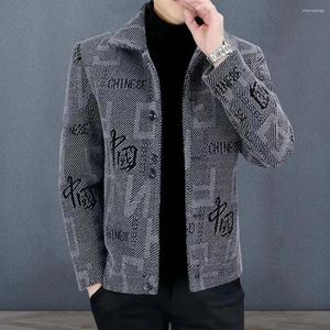 Vestes pour hommes Hommes Veste Manteau Chinois Imprimer Automne Hiver avec col rabattu Cardigan à manches longues à manches longues pour