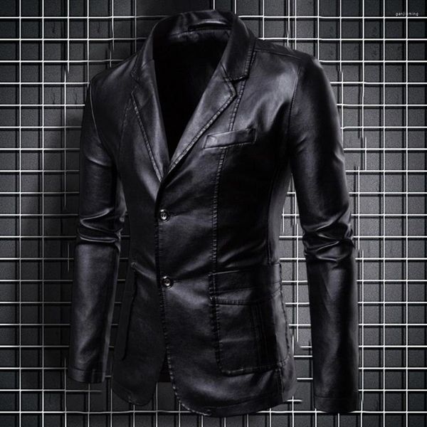 Vestes pour hommes hommes veste manteau couleur unie Surface lisse motard en vrac Faux cuir simple boutonnage moto Streetwear