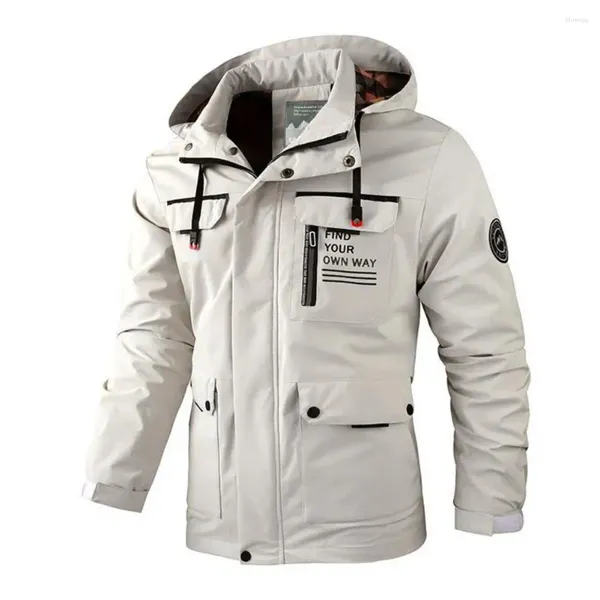 Chaquetas para hombres Hombres Chaqueta Abrigo Elegante Cortavientos con capucha Múltiples bolsillos Diseño impermeable para actividades al aire libre de invierno completo