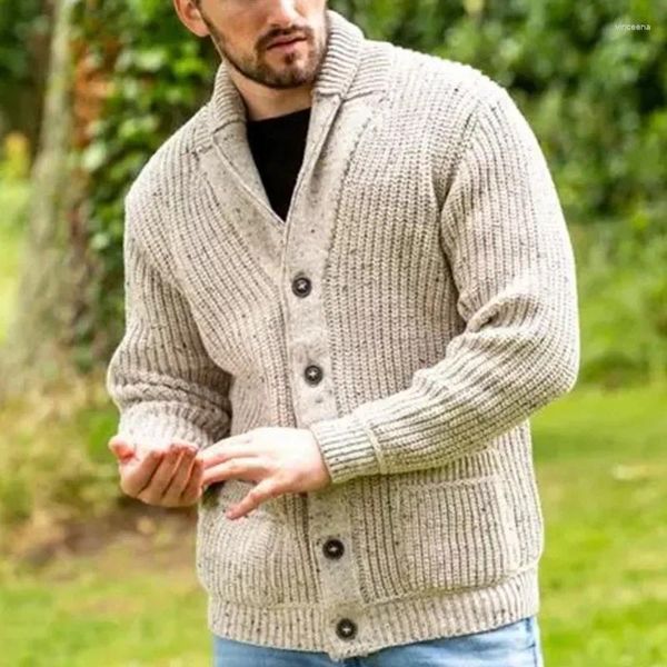 Chaquetas para hombres Chaqueta para hombres Suéter de punto Abrigo Otoño e invierno Manga larga Solapa Bolsillo Top masculino