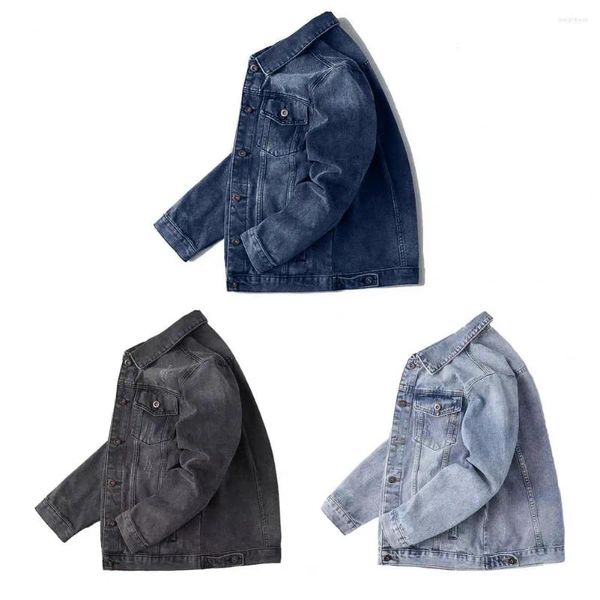 Vestes pour hommes veste de style hop rétro de denim avec un revers multi-poches pour manteau de streetwear plus taille à manches longues mono-poitrine