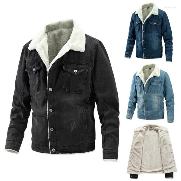 Chaquetas para hombres Chaqueta para hombres Cálido Fleece Algodón Casual Denim Coat 2023 Abrigo Masculino Grueso Invierno Jean Hombre Slim Fit Outwear