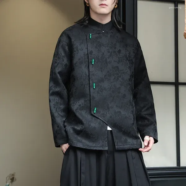 Vestes masculines hommes jacquard fashion de style asiatique collier bambou boucle lâche décontractée plus taille veste man manteau