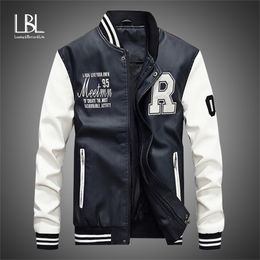 Chaquetas de los hombres Chaqueta de cuero de los hombres Bordado de la marca Chaquetas de béisbol de la PU Hombre Casual de lujo Invierno Cálido Fleece Pilot Bomber Jacket Coat 220831