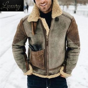 Vestes pour hommes Hommes Veste en cuir européen et américain classique épaissie fausse peluche un rétro vieux fermeture éclair mode décontracté hiver 231107